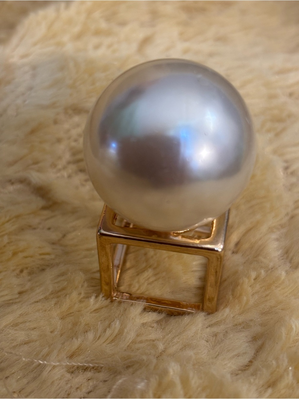 Big Pearl Cube Ring Geometric Art Statement Timeless Grace